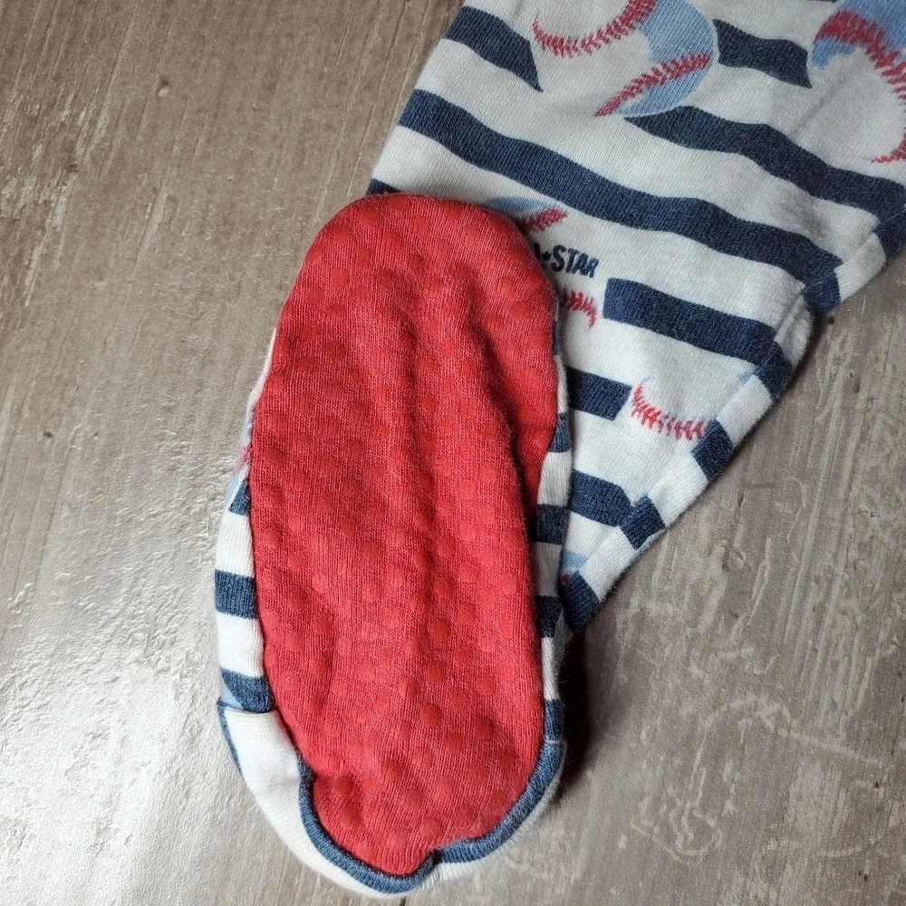 The Children's Place Size 12-18m 100% Cotton Dad's All Star Baseball Footed PJs
